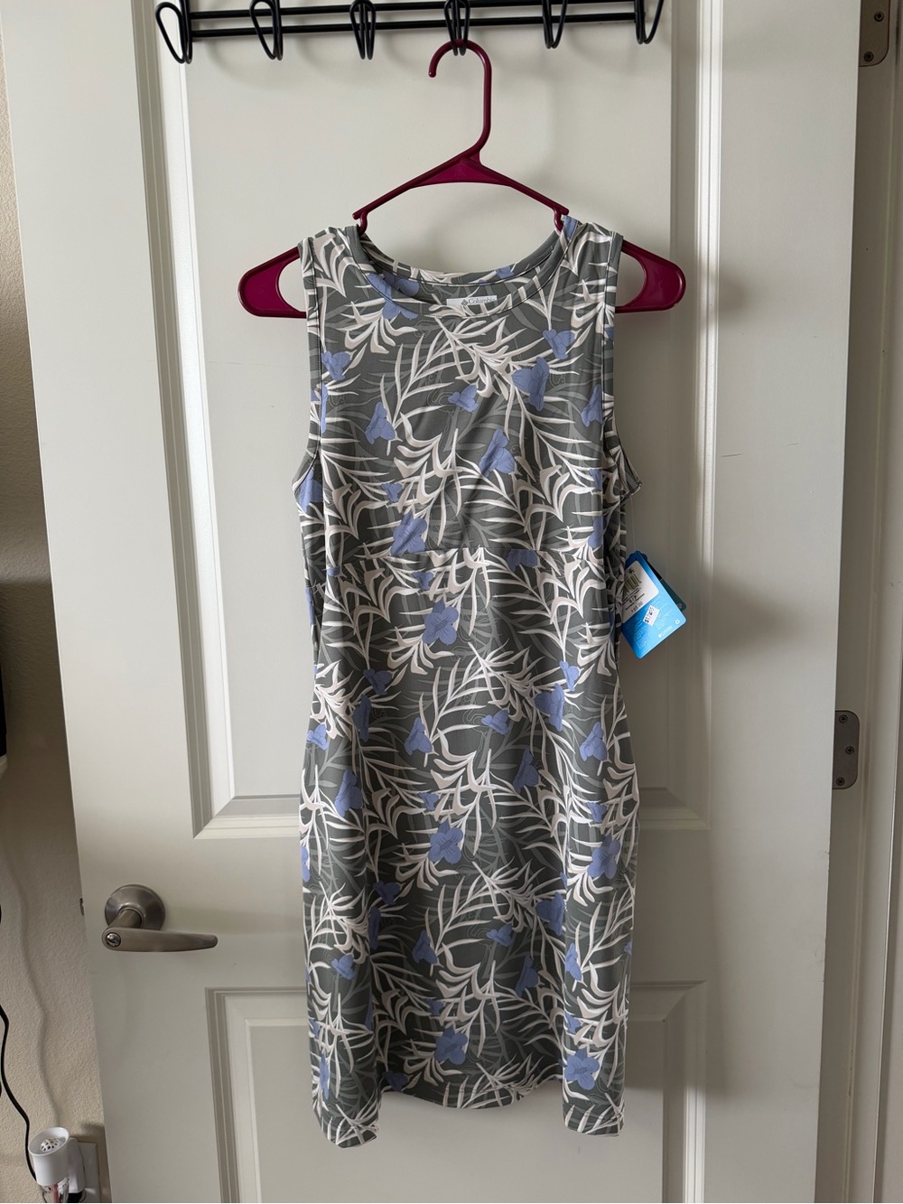 Columbia Gray Floral Midi Dress with Blue and White Print